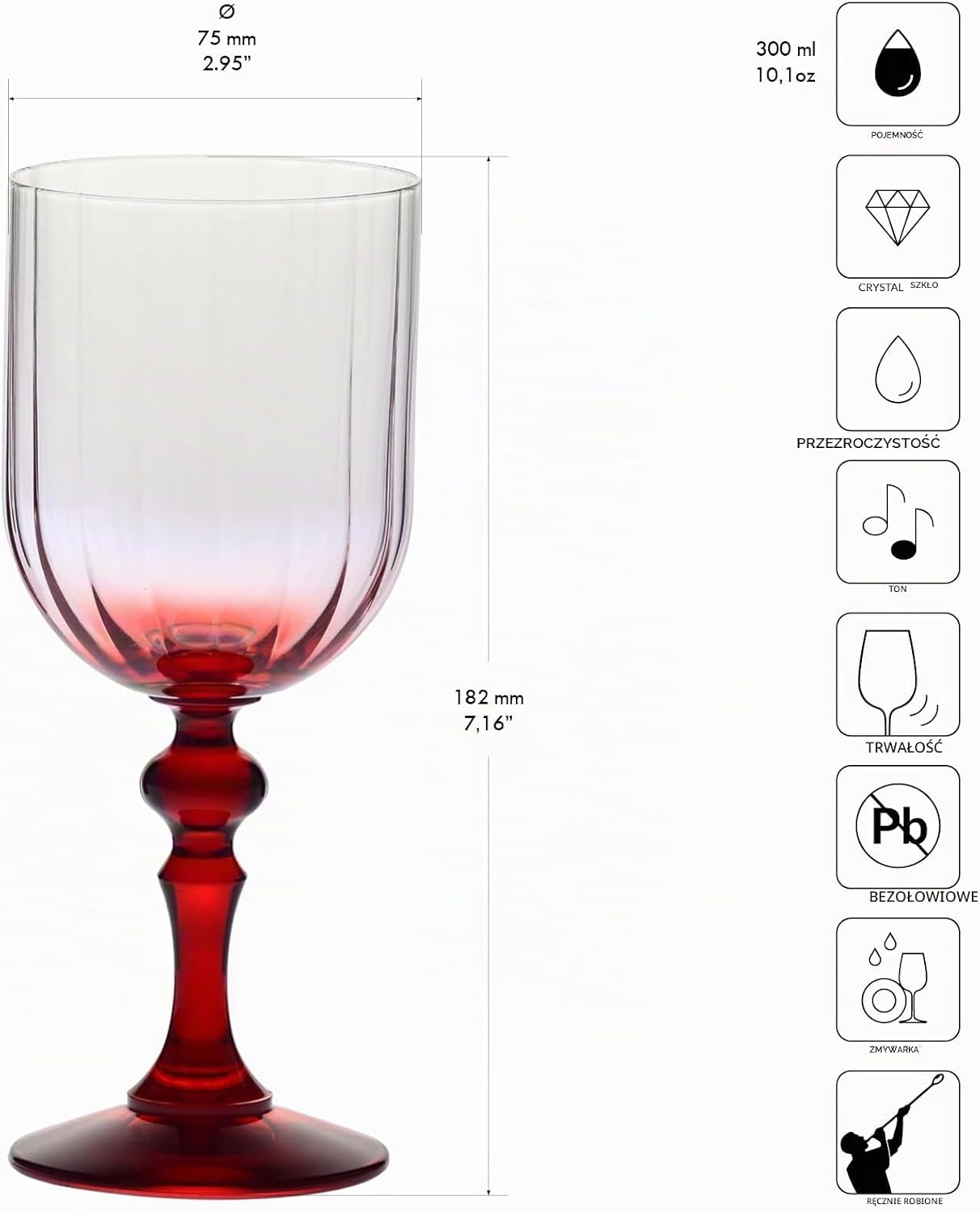 Detalle de KROSNO Bubble – kieliszki do wina 300 ml z czerwoną nóżką, 2 sztuki