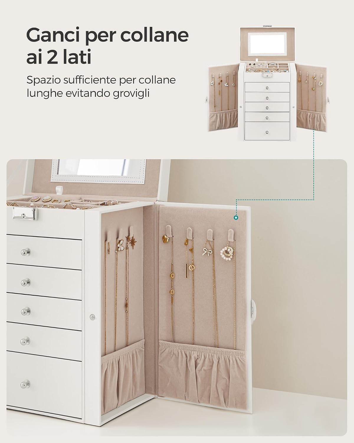 Thumbnail 3 de SONGMICS Scatola Portagioie a 6 livelli con specchio interno e serratura – JBC152W01