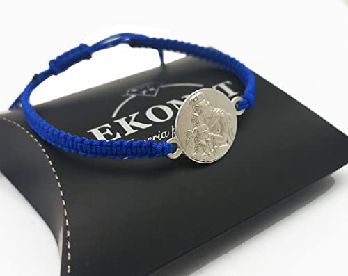 Detalle 2 de Ekonat Pulsera Virgen del Carmen - Pulsera de plata con macramé negro, ajuste corredizo
