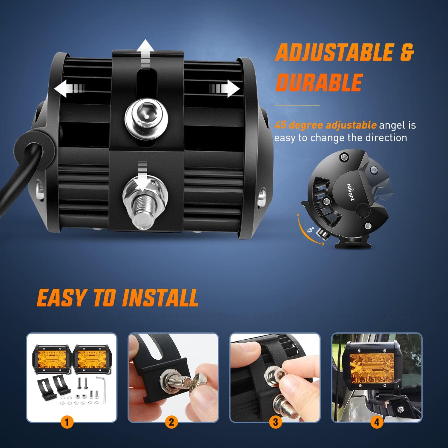 Thumbnail 4 de Nilight 4-inch Amber LED Pods 60W driving lights