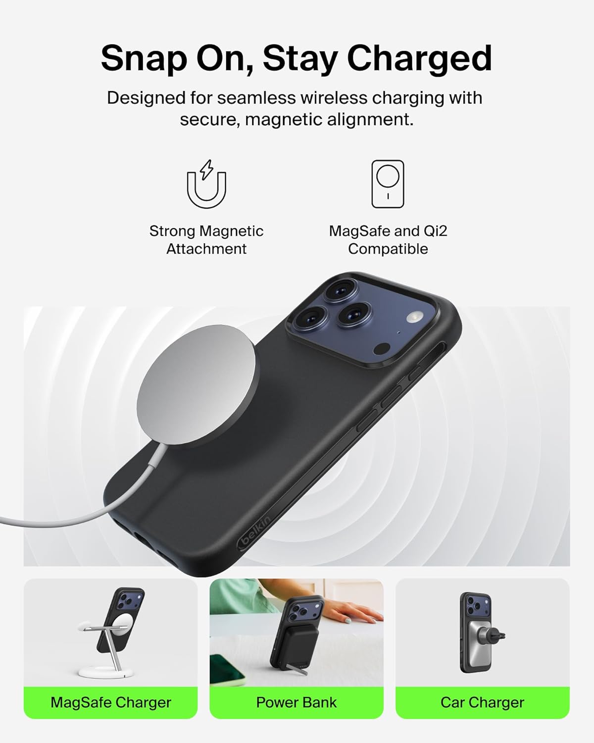 Detalle de Belkin SheerForce Protect MagSafe-Compatible iPhone 17 Pro Max Case (Black) – Slim, Transparent & Shockproof