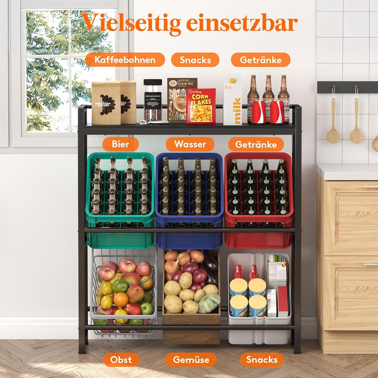 Detalle 2 de Lifewit Getränkekistenregal mit Ablage für 6 Kisten – robustes Metallregal, freistehend