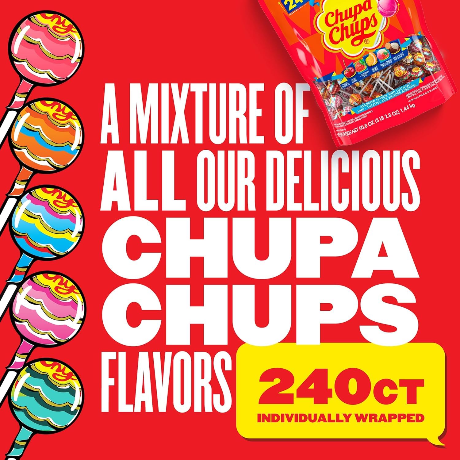 Detalle 2 de Chupa Chups ZY-CHUMI Mini Lollipops, 5 Flavors, 240 Individually Wrapped