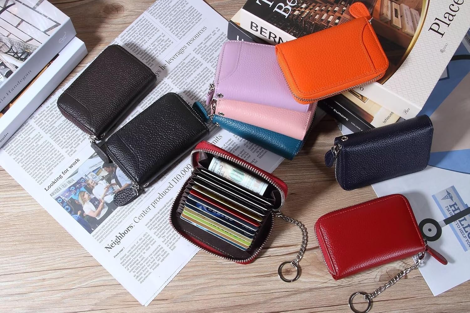 Thumbnail 6 de GADIEMKENSD RFID Blocking Credit Card Holder with Zipper – Sky Blue Genuine Leather Wallet