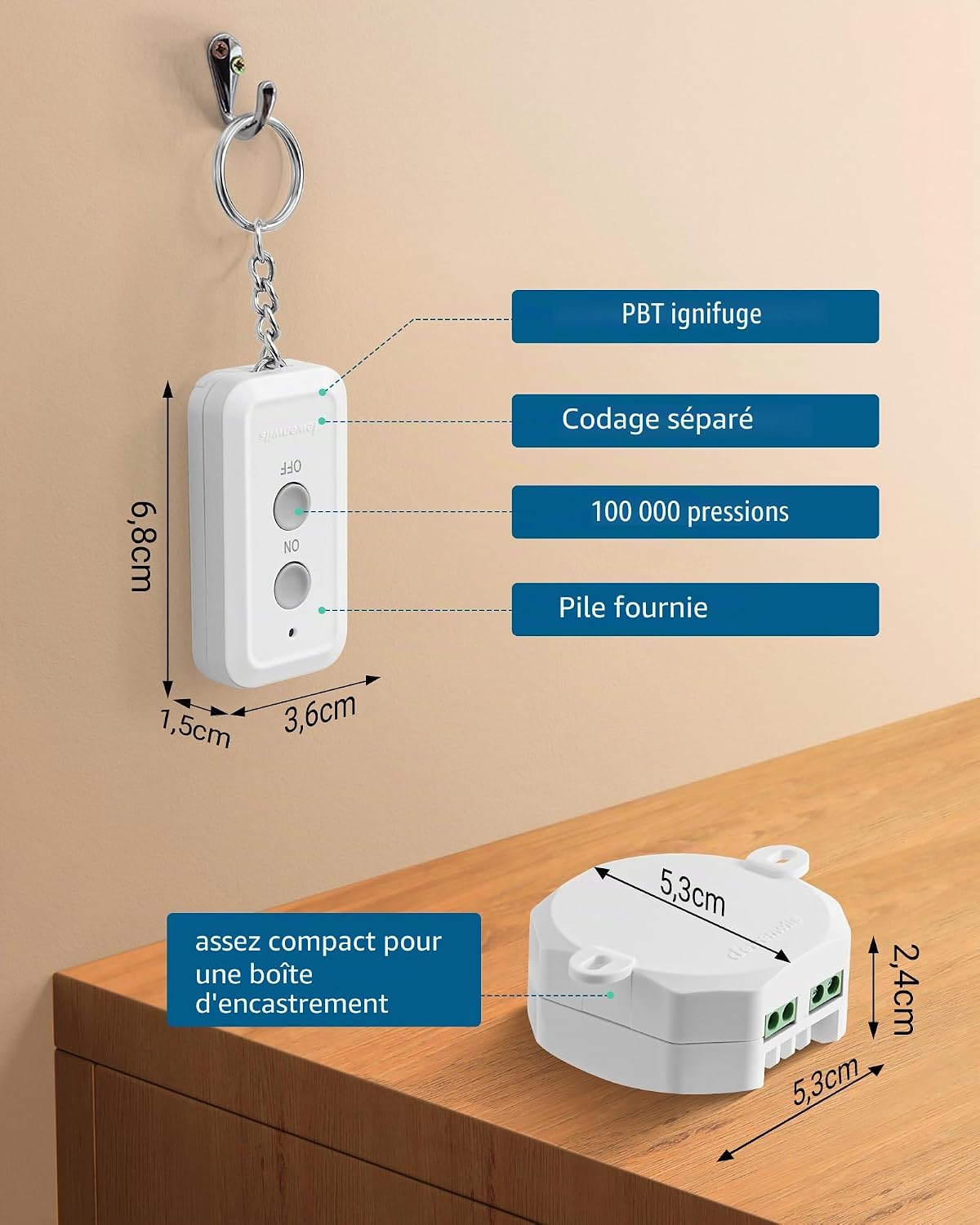 Detalle de DEWENWILS Interrupteur sans Fil avec 1 Récepteur et 1 Télécommande – contrôle pratique jusqu’à 30 m