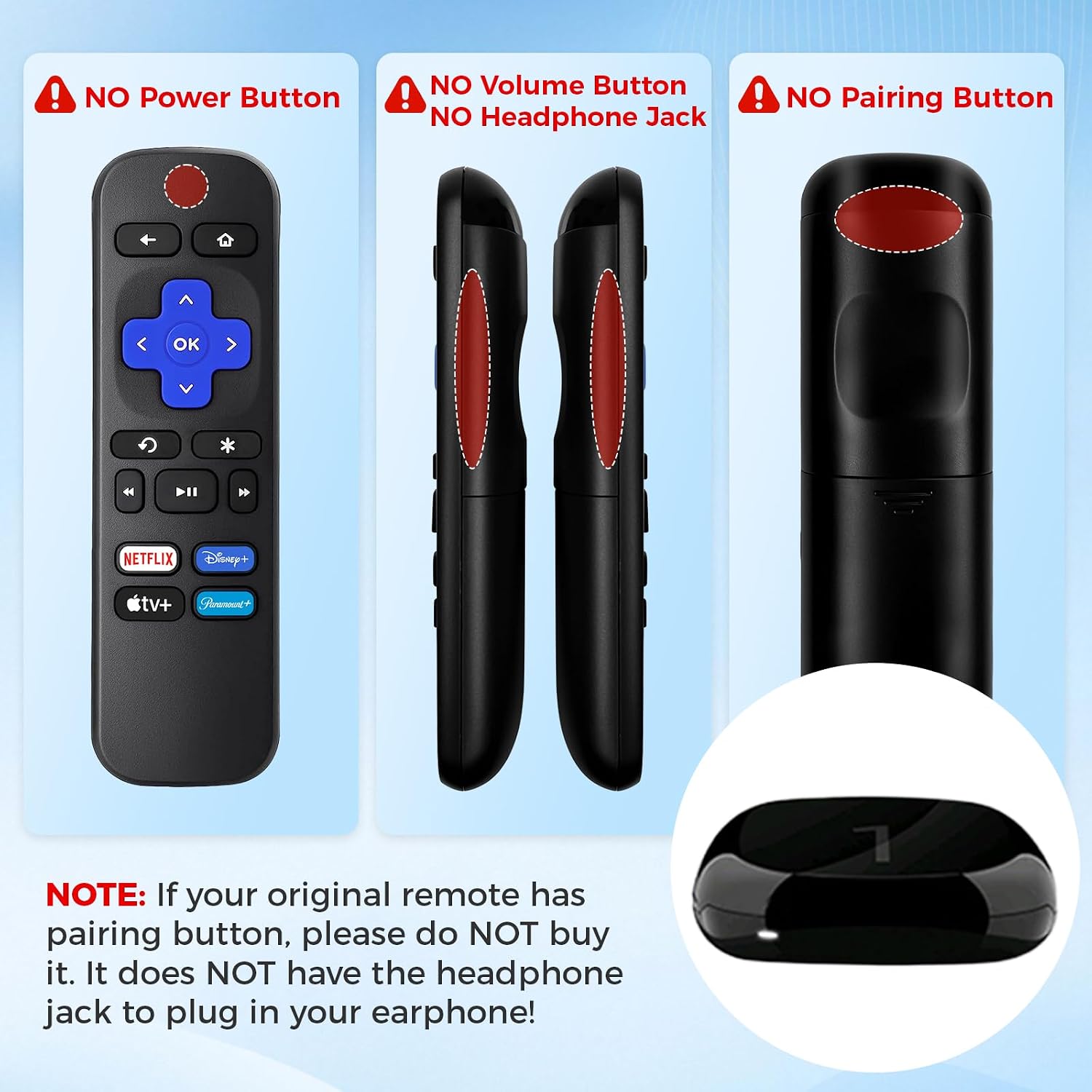 Detalle 2 de Replacement Roku Remote (2-Pack) for Roku Box/Express/Premiere — Not for TVs or Sticks