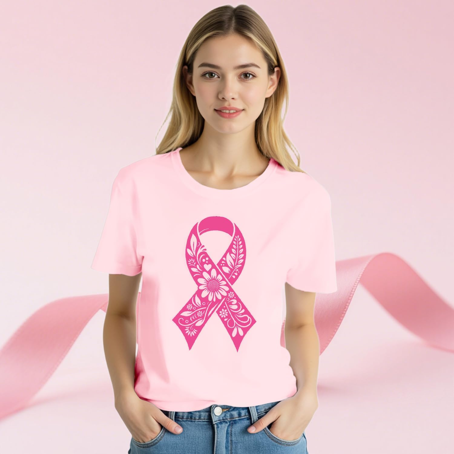 Thumbnail 4 de Qskall Floral Ribbon Breast Cancer Tee for Women