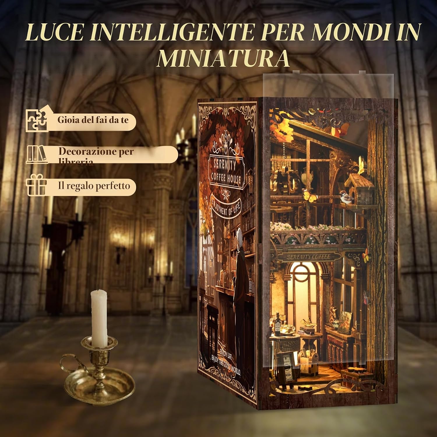 Detalle de LUMYCE Kit Book Nook DIY per Adulti: Diorama in Miniatura con Luci LED per Librerie e Scrivania