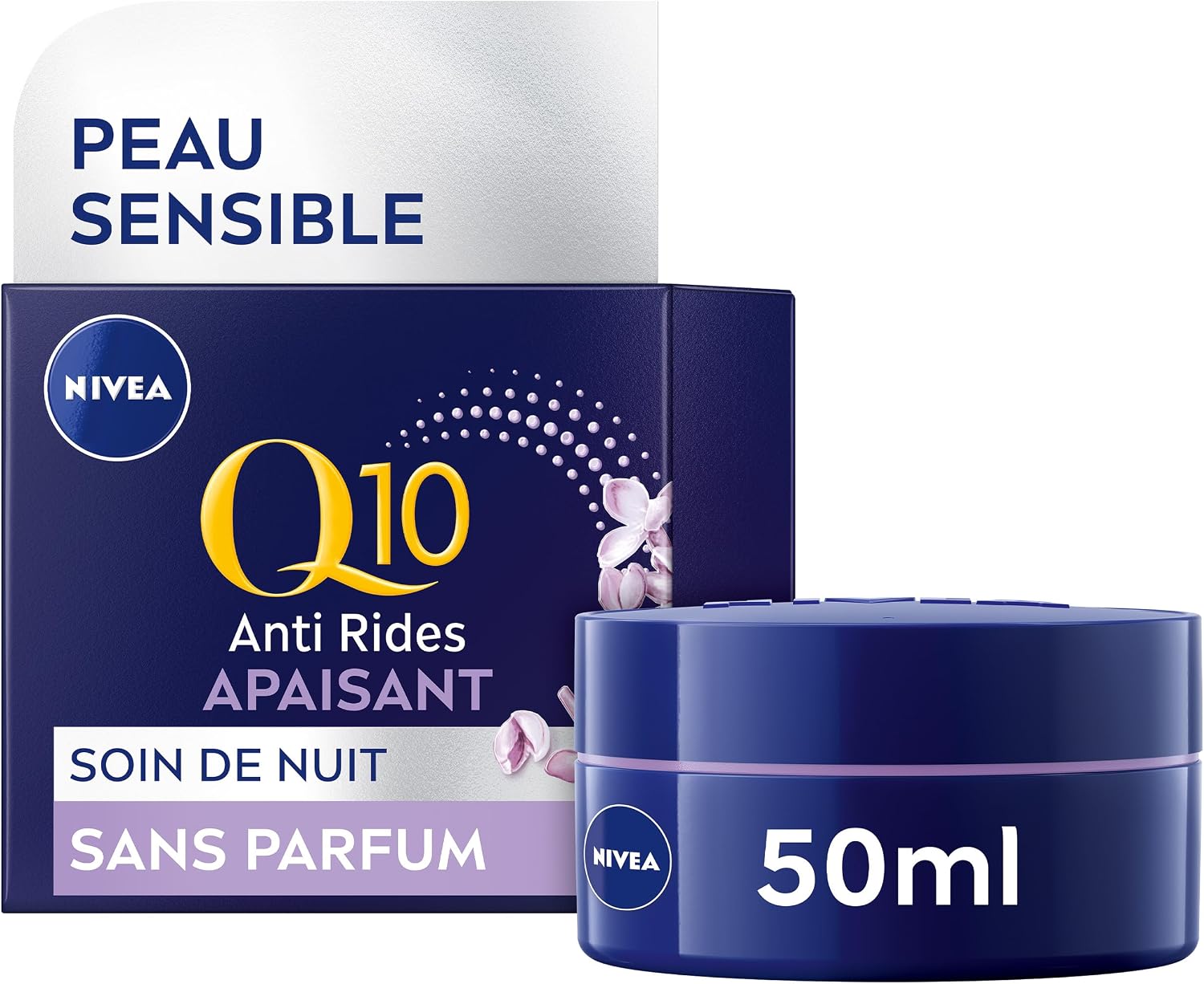 Detalle de NIVEA Q10 Sensitive Soin de Nuit 50 ml – crème anti-âge sans parfum pour peaux sensibles