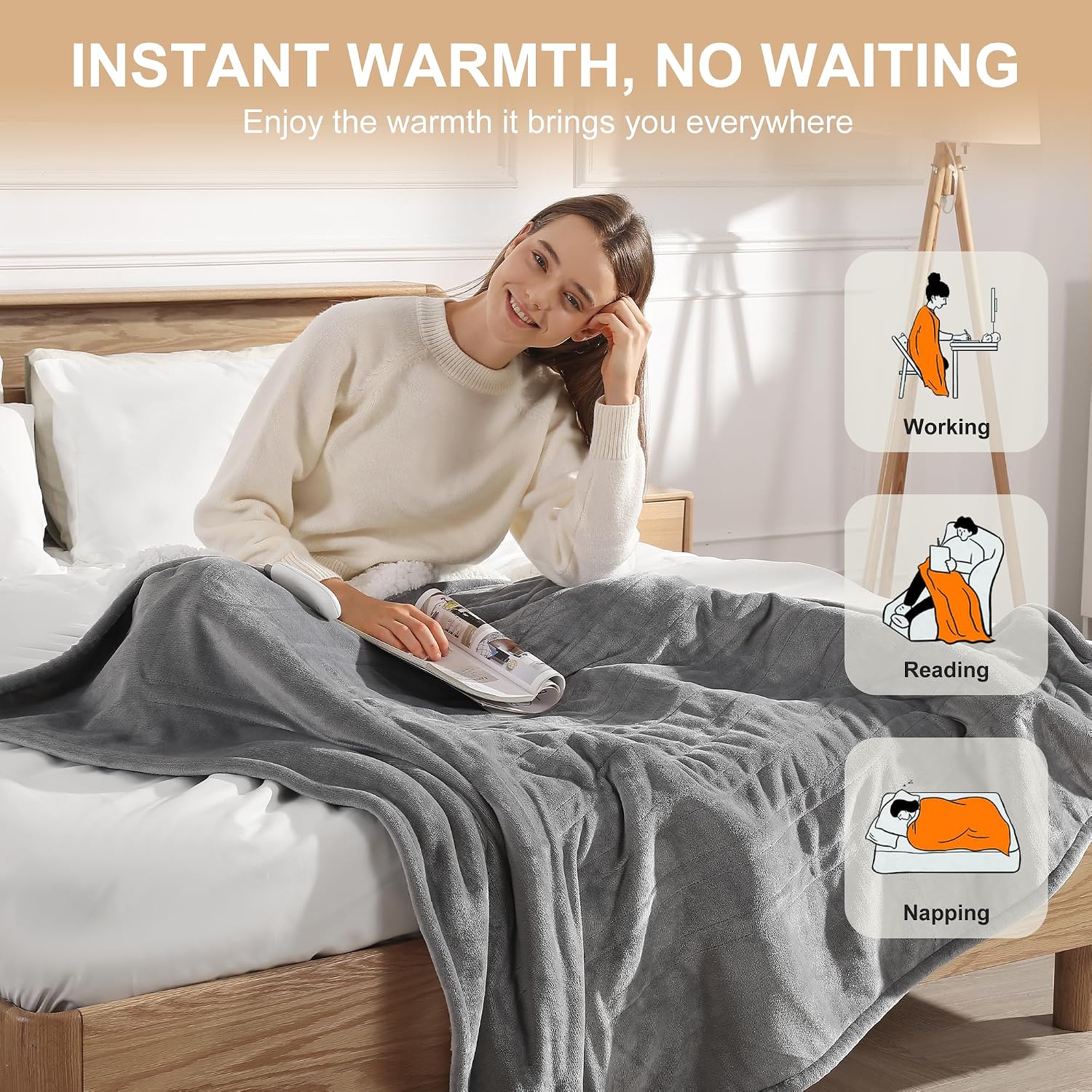 Thumbnail 6 de Molatink MDV-EBTWIN Twin Electric Heated Blanket, Reversible Flannel and Sherpa