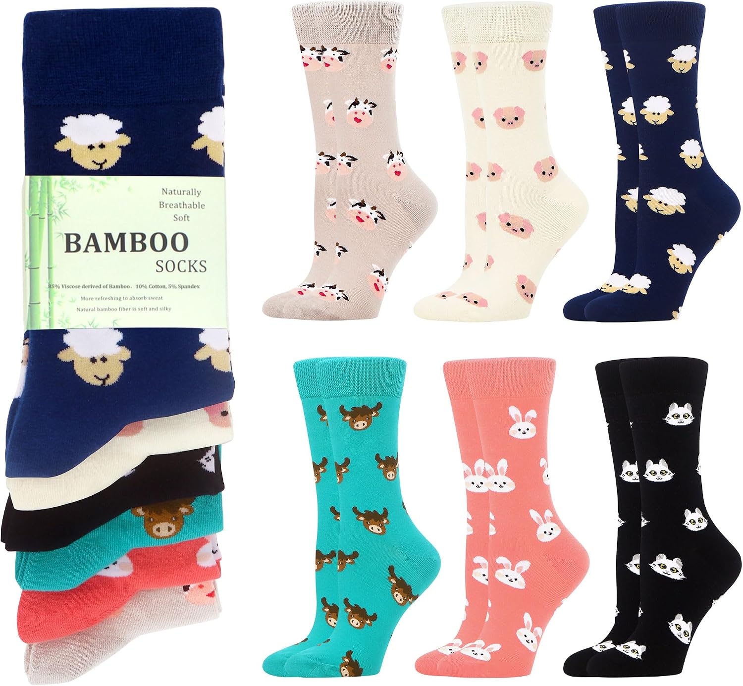Detalle de WeciBor 6 Pack Bamboo crew socks