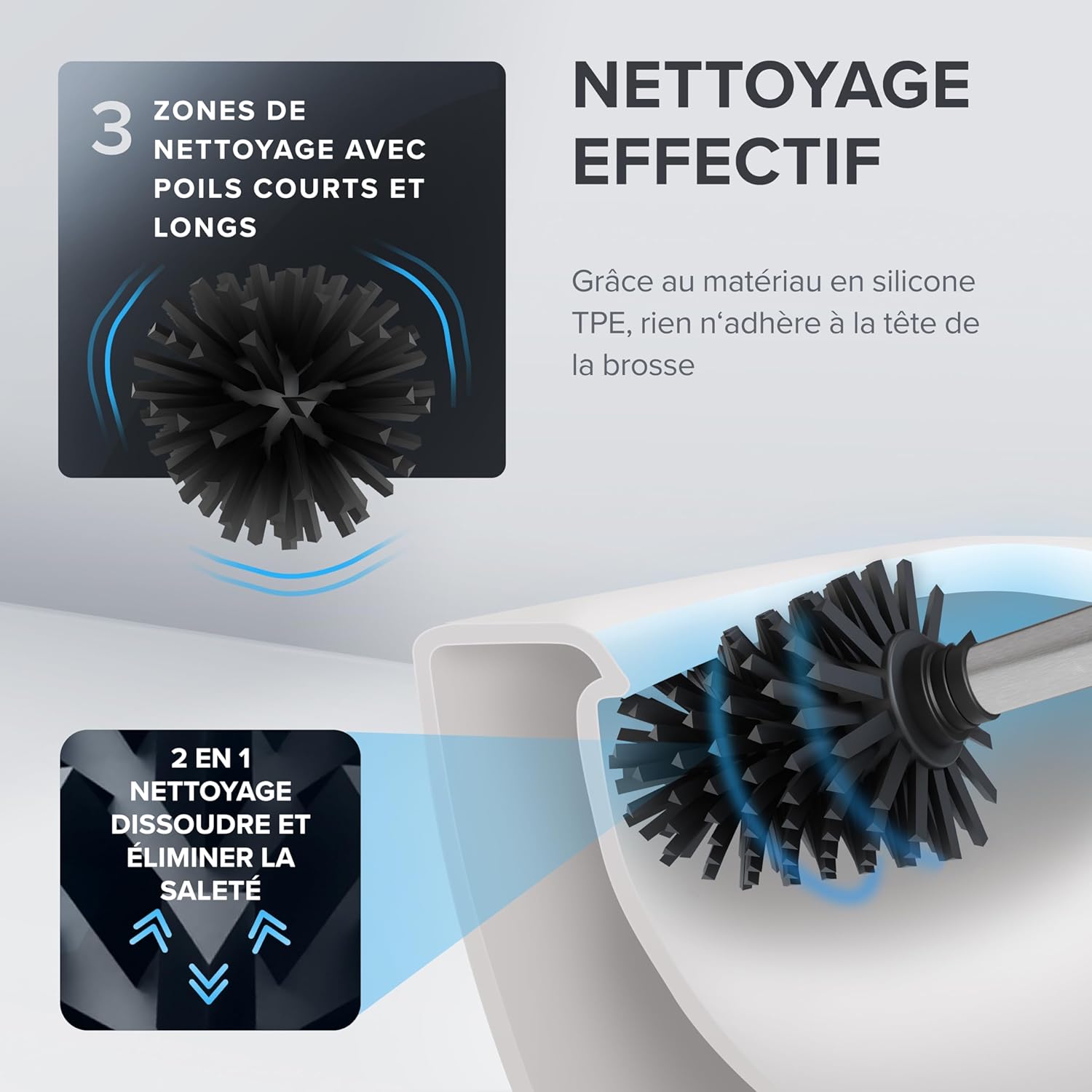Thumbnail 1 de Ovimar Tranerodde Brosse WC Argent – Brosse WC silicone avec aération et tête interchangeable (acier inoxydable)