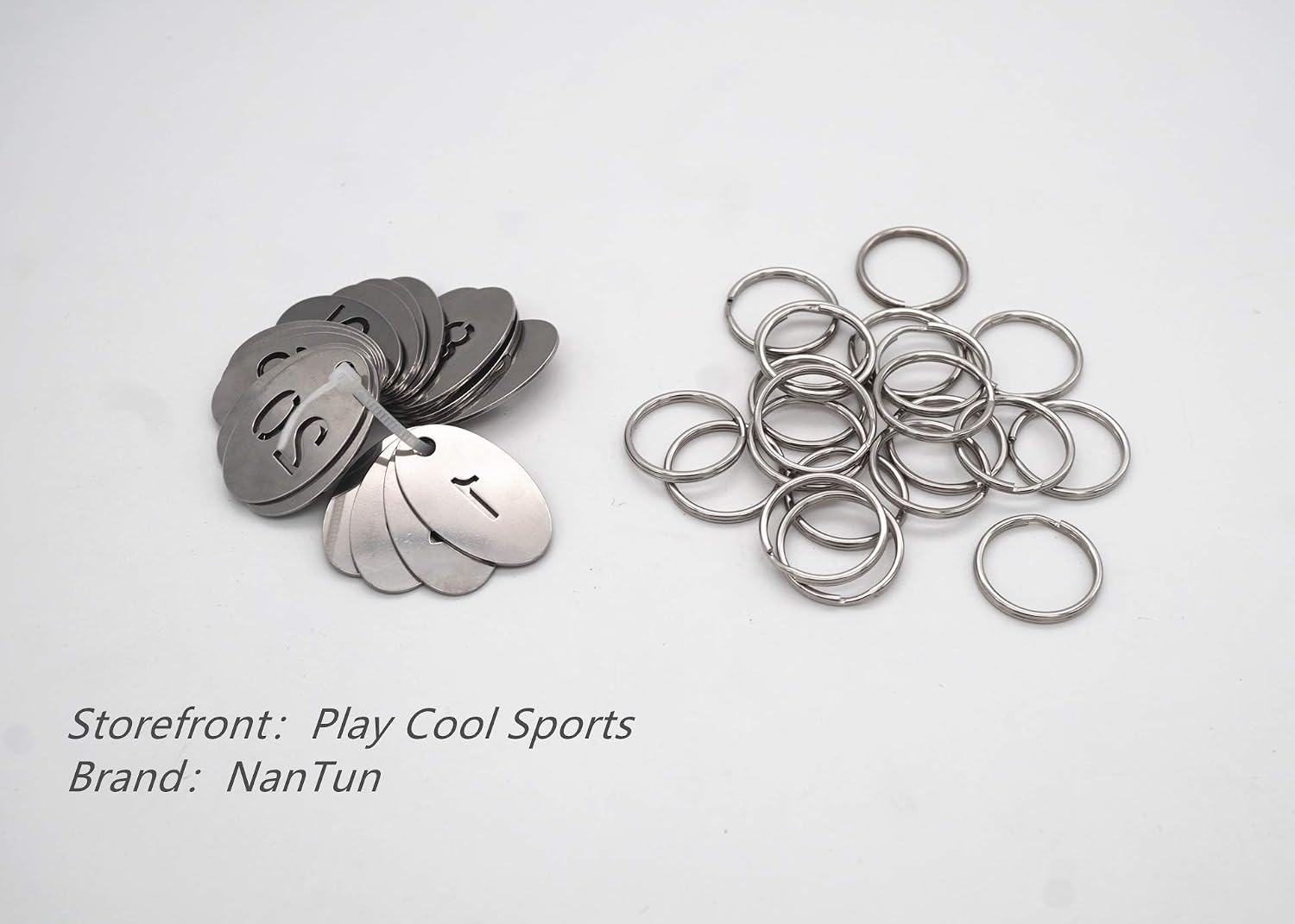 Detalle de NanTun 304 Stainless Steel Oval Key Tags with Ring (1 to 10) – 10 pcs numbered key rings