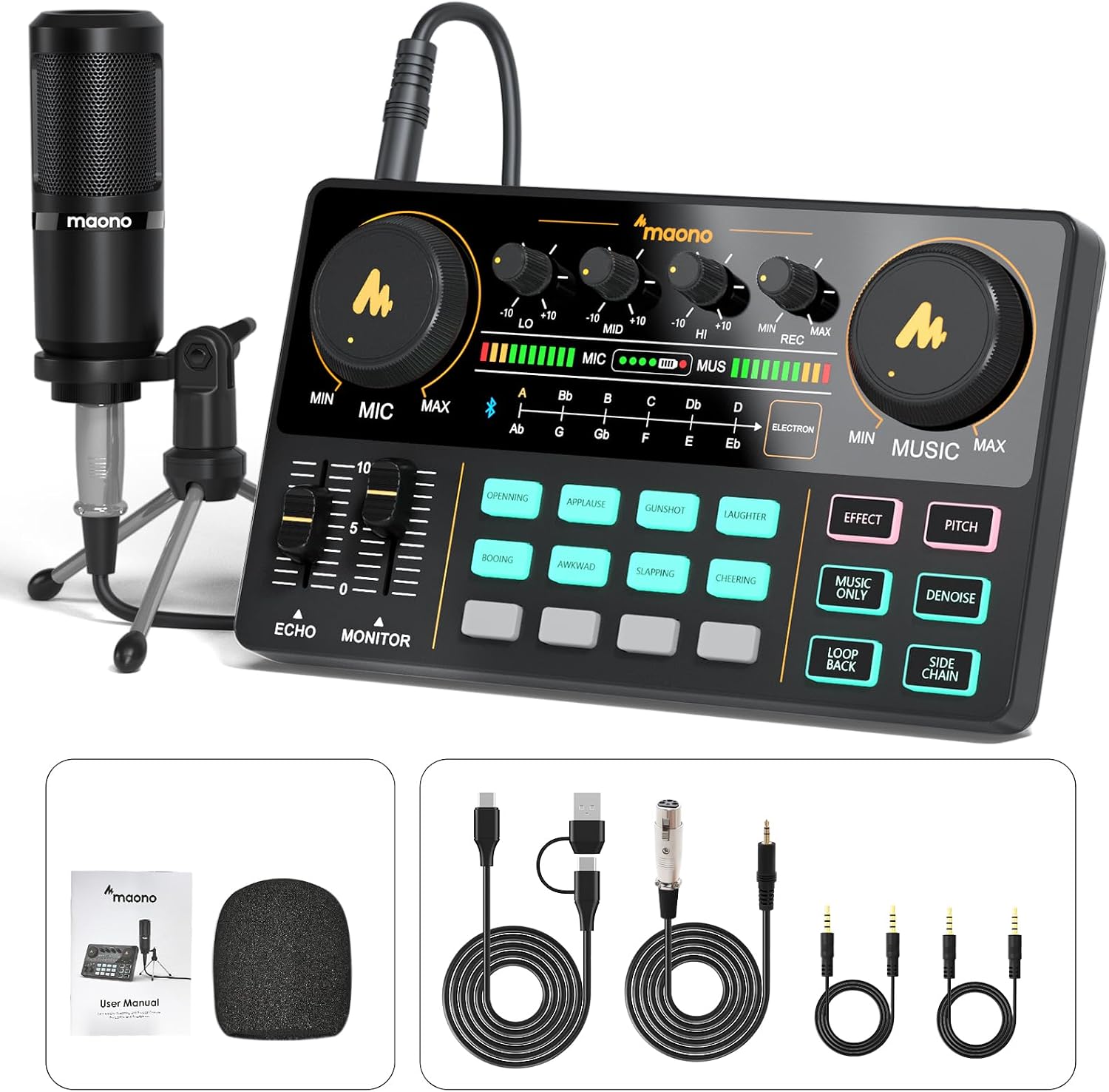 Detalle de MAONO AU-AM200-S1 Podcast Mixer Bundle with Mic, 4 Custom Sound Pads