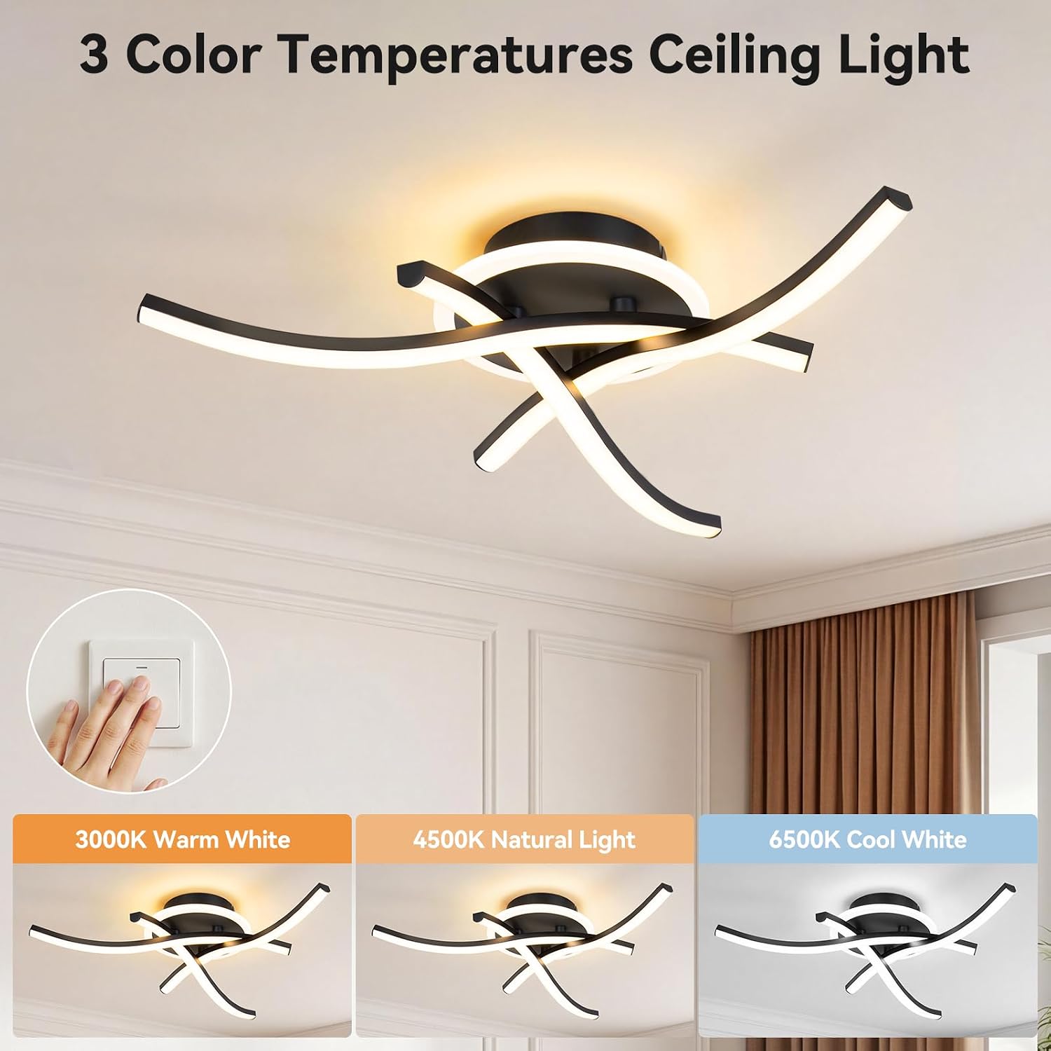 Thumbnail 1 de MELAYR 4760708 LED-Deckenleuchte – 21W, 3000–6500K, 2100 lm, CRI≥80, Speicherfunktion, Schwarz
