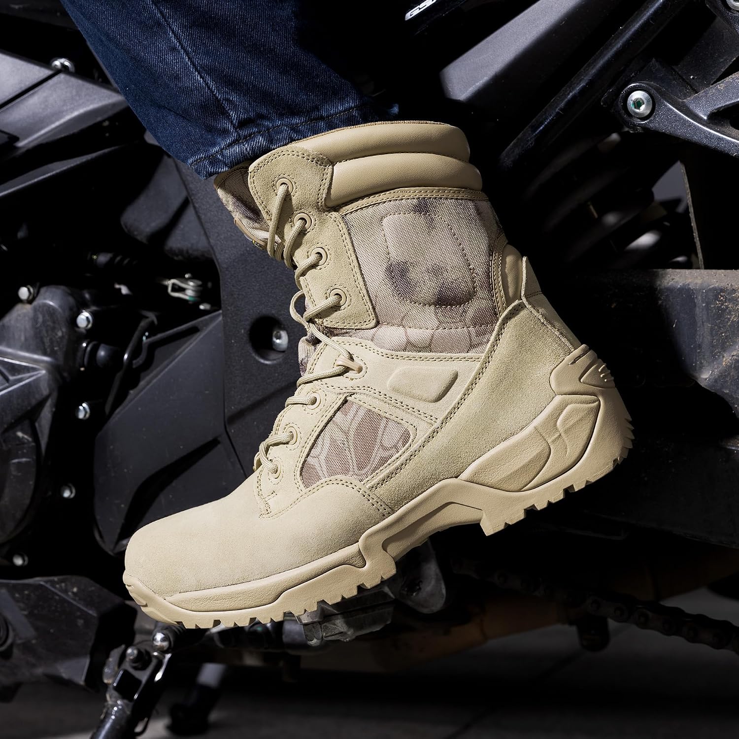 Detalle 2 de NORTIV 8 Men's Tactical Work Boots with YKK Side Zip and Leather Upper