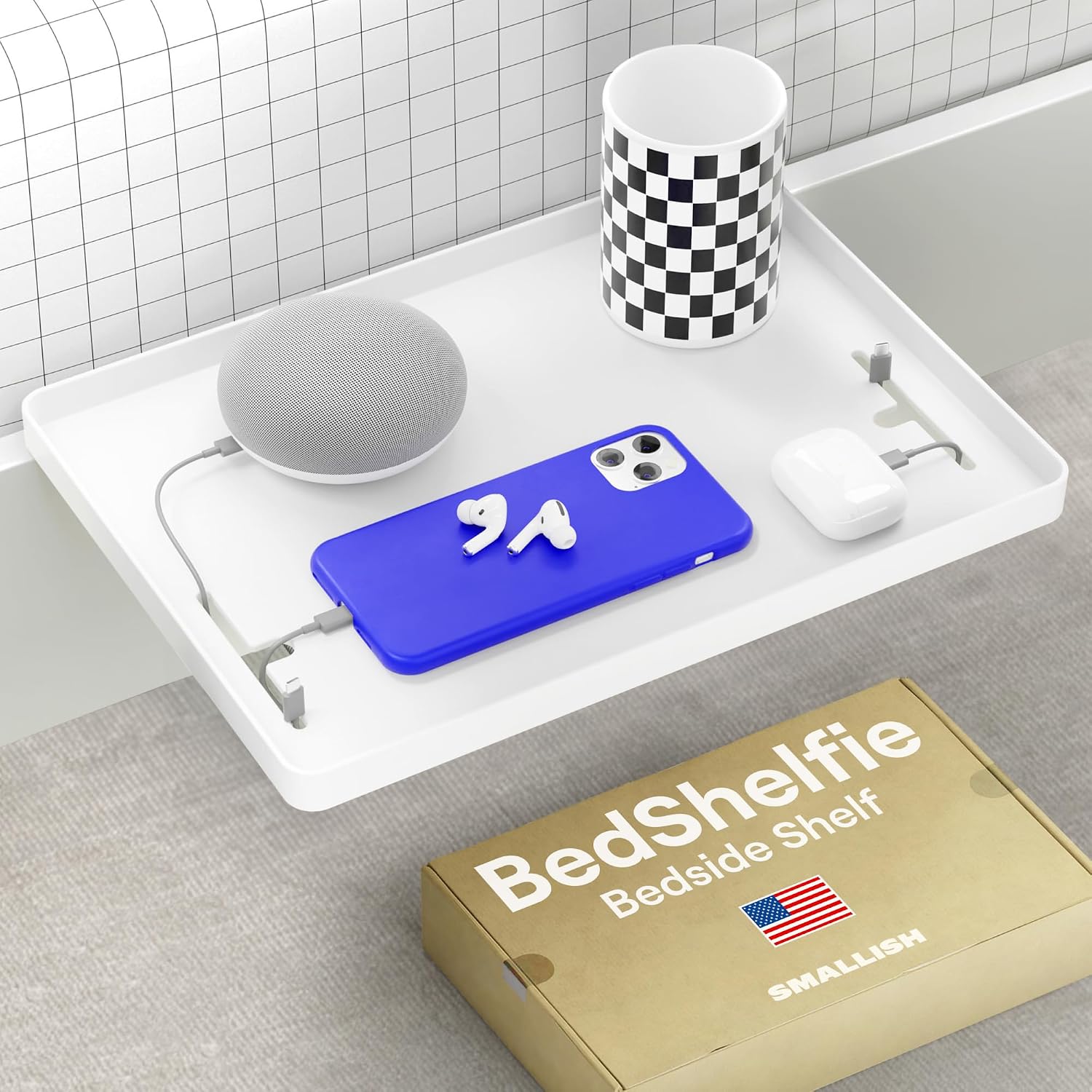 Detalle de BedShelfie Bedside Shelf for Dorm Bedside Storage – Clip-On Floating Nightstand