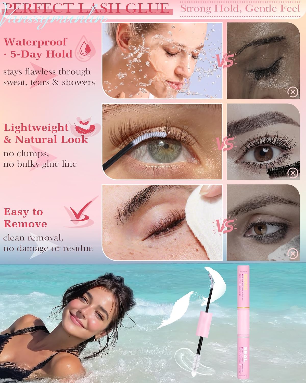 Detalle de Natural Brown Lash Clusters Kit (C Curl) DIY Wispy Eyelash Extensions 10–16mm with Brush