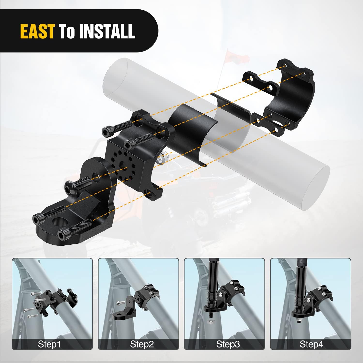 Detalle 2 de Nilight UTV Flag Antenna Whip Light Mounting Bracket (Adjustable, Heavy-Duty Steel) for 1.5–2 inch Roll Cages