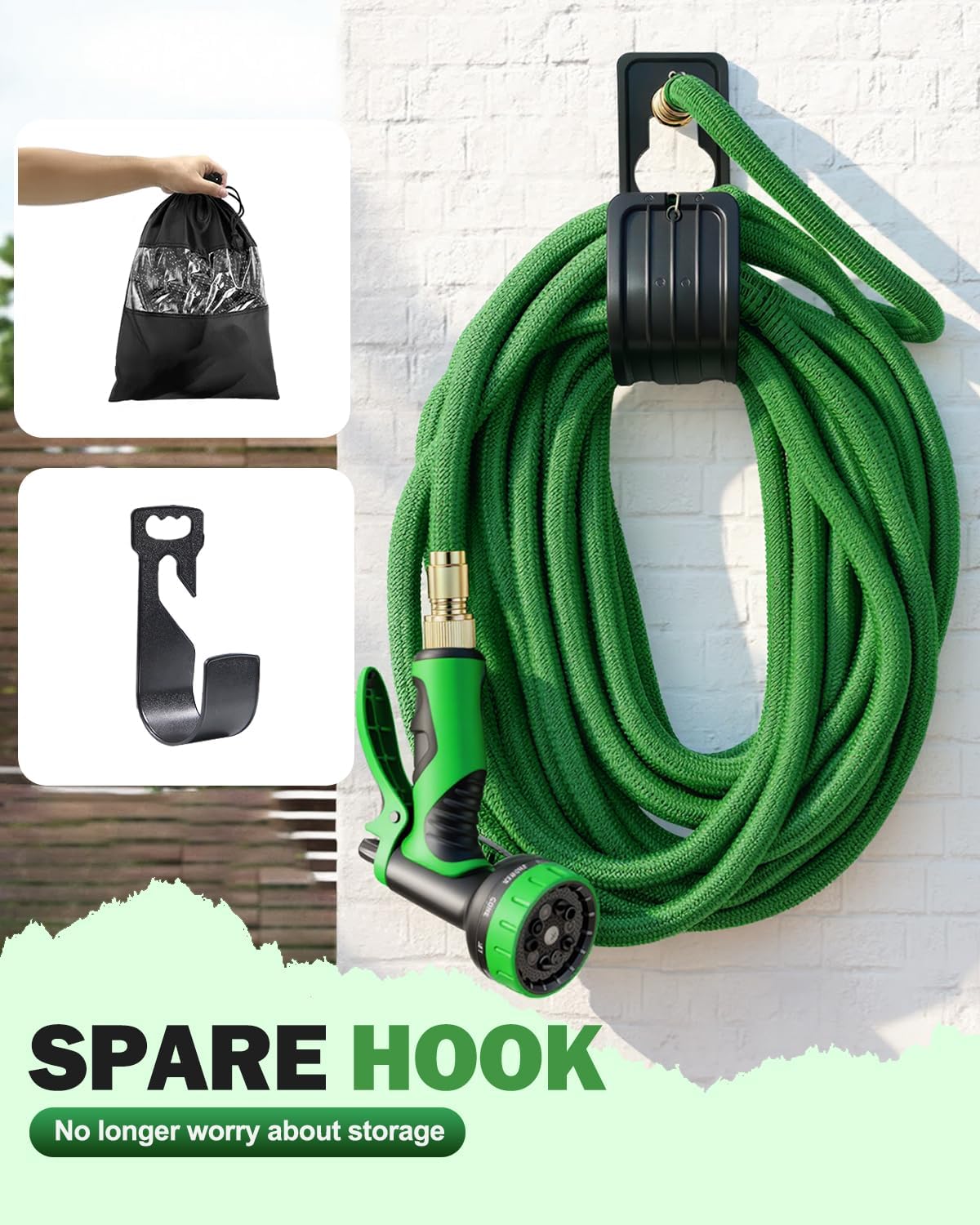 Detalle de 150FT Expandable Garden Hose with 4-Layer Latex Core, 10-Function Nozzle and Copper-Plated Connectors (Green)