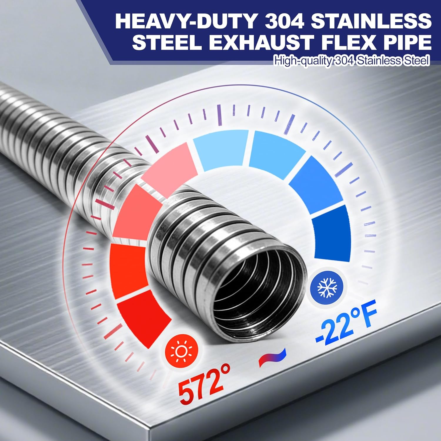 Detalle de SKYMIRO 2.25" Exhaust Flex Pipe (304 Stainless) — 72" Universal Flexible Tubing