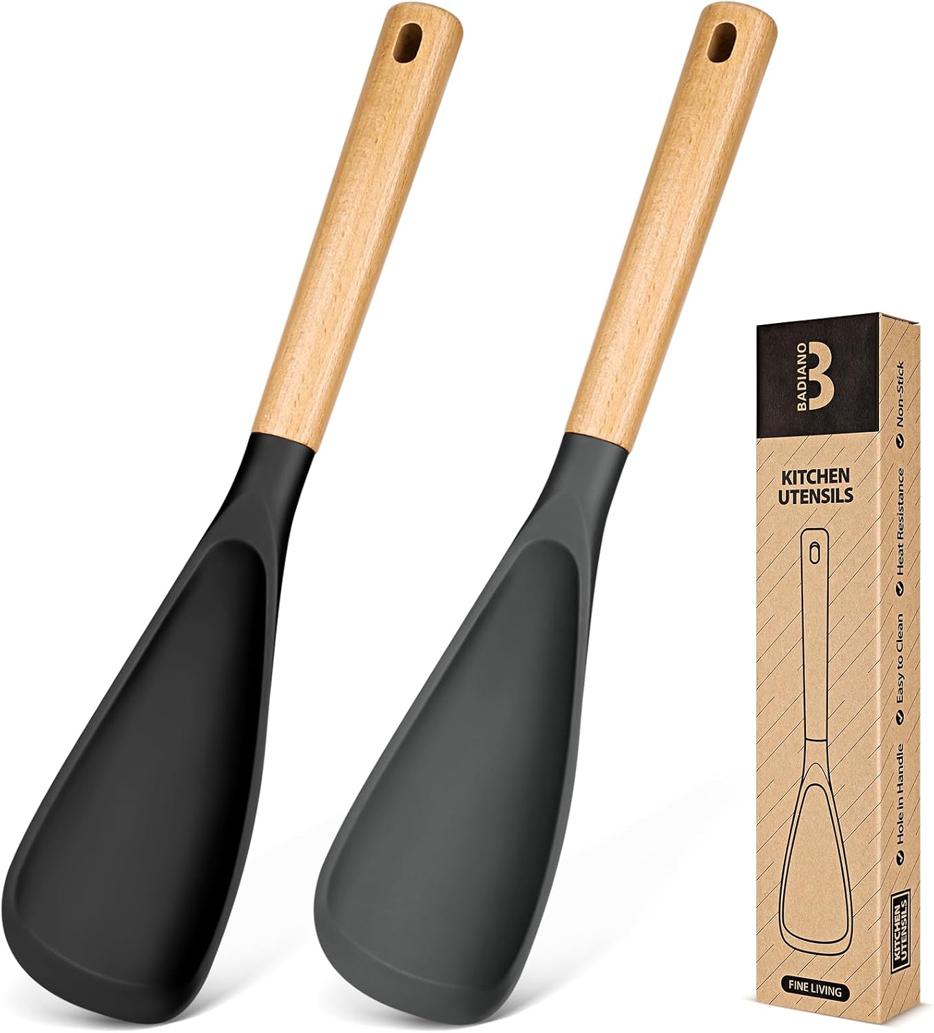 Detalle de Cooking Spoon for Nonstick Cookwares with Wood Handle — 13.4 inch, Black & Grey