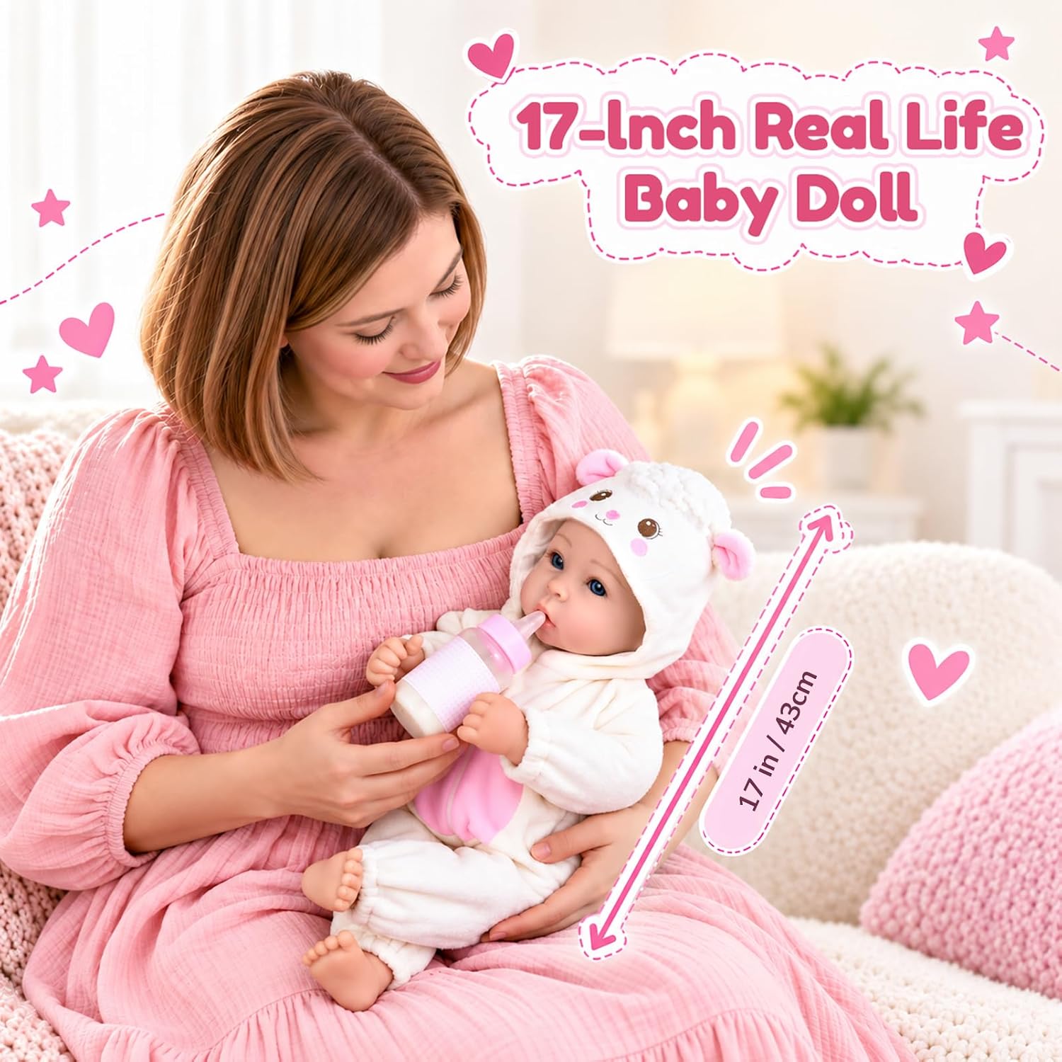 Thumbnail 5 de Aori Baby Doll Realistic 17-Inch with Feeding Kit: Safe, Poseable Realism for Kids, Parents, and Collectors