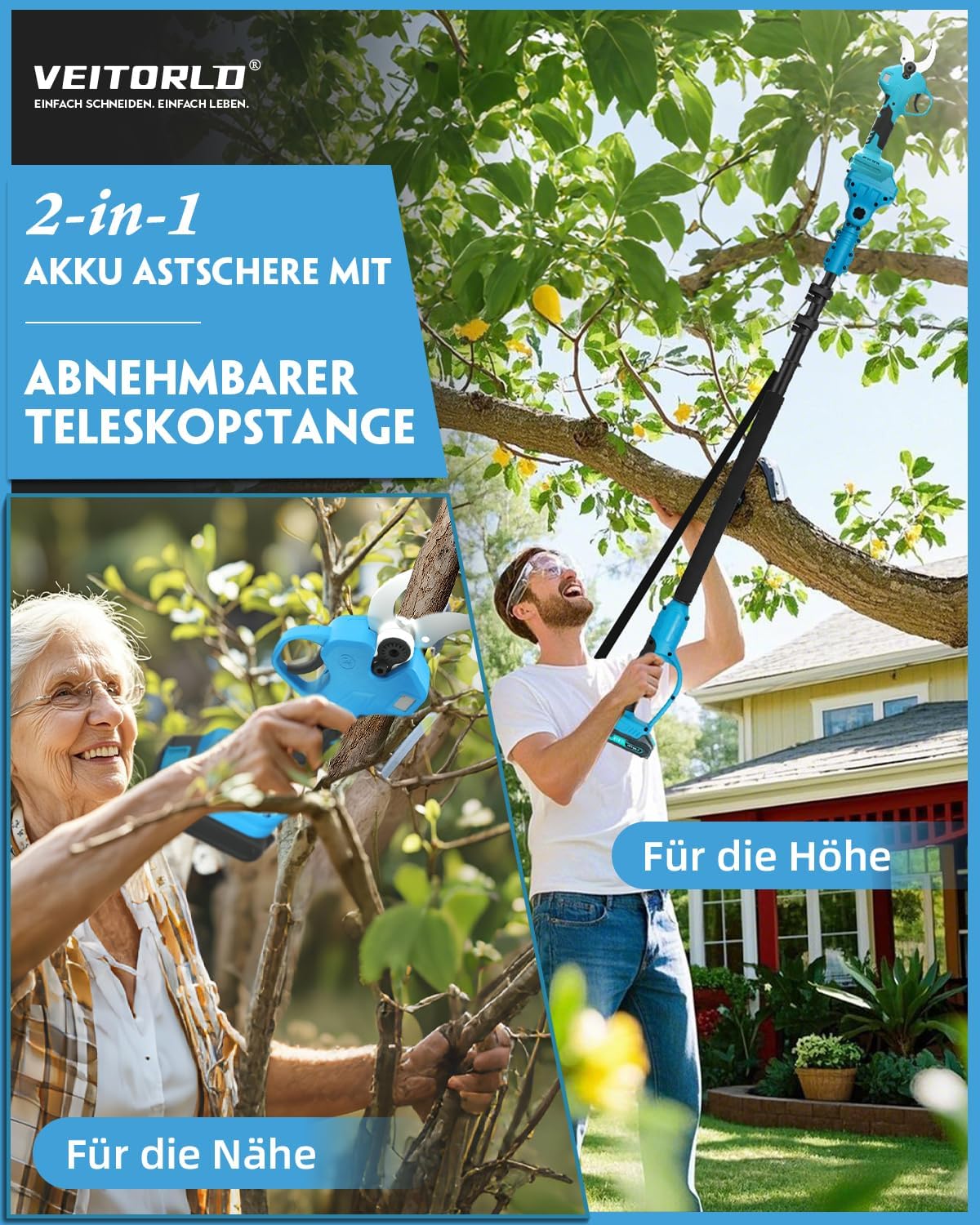 Detalle 2 de Veitorld Astschere Teleskop 40 mm Akku Gartenschere ✂