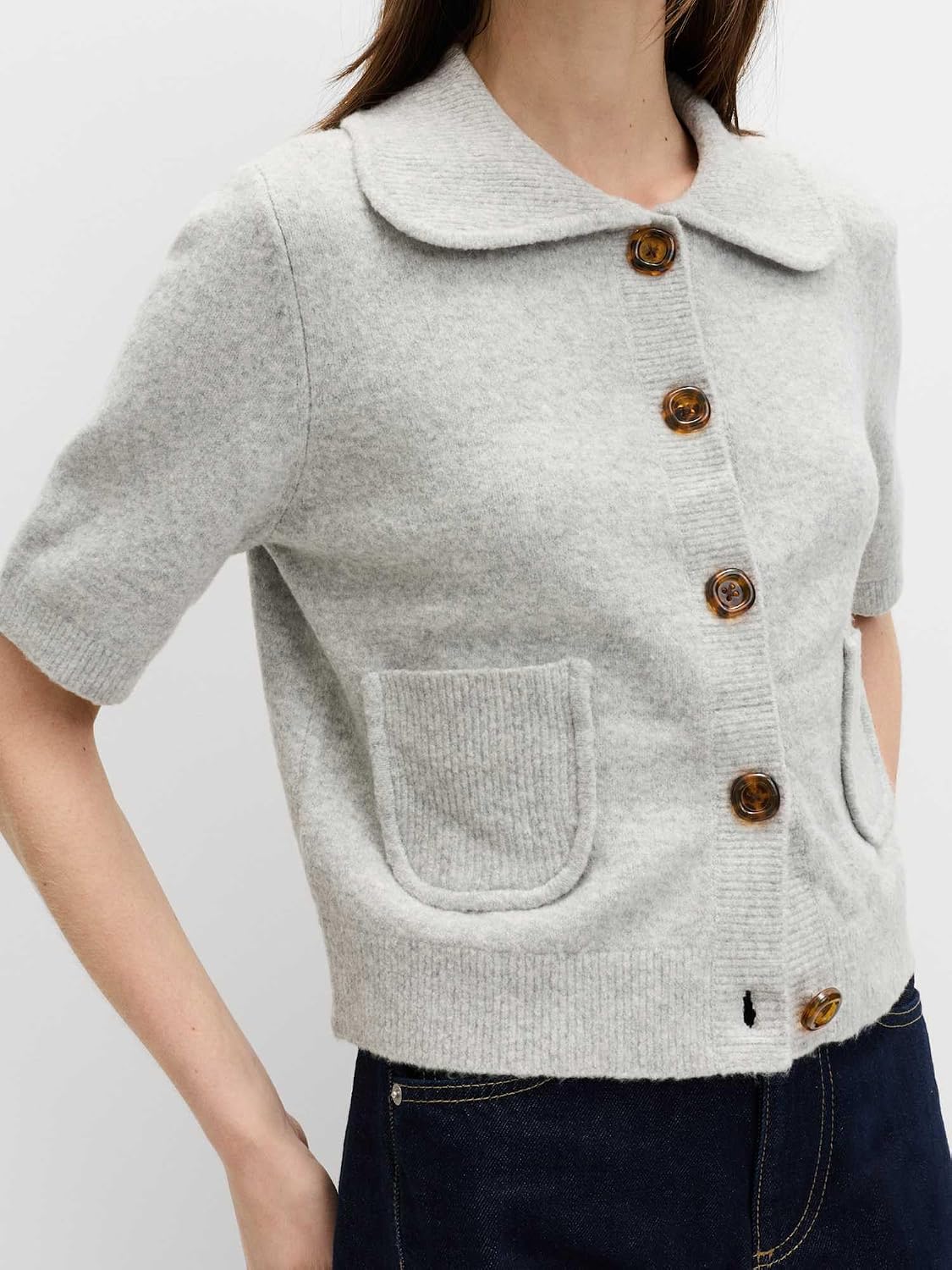 Detalle de Marks & Spencer damesvest met kraag in katoenmix, korte mouwen en cropped lengte