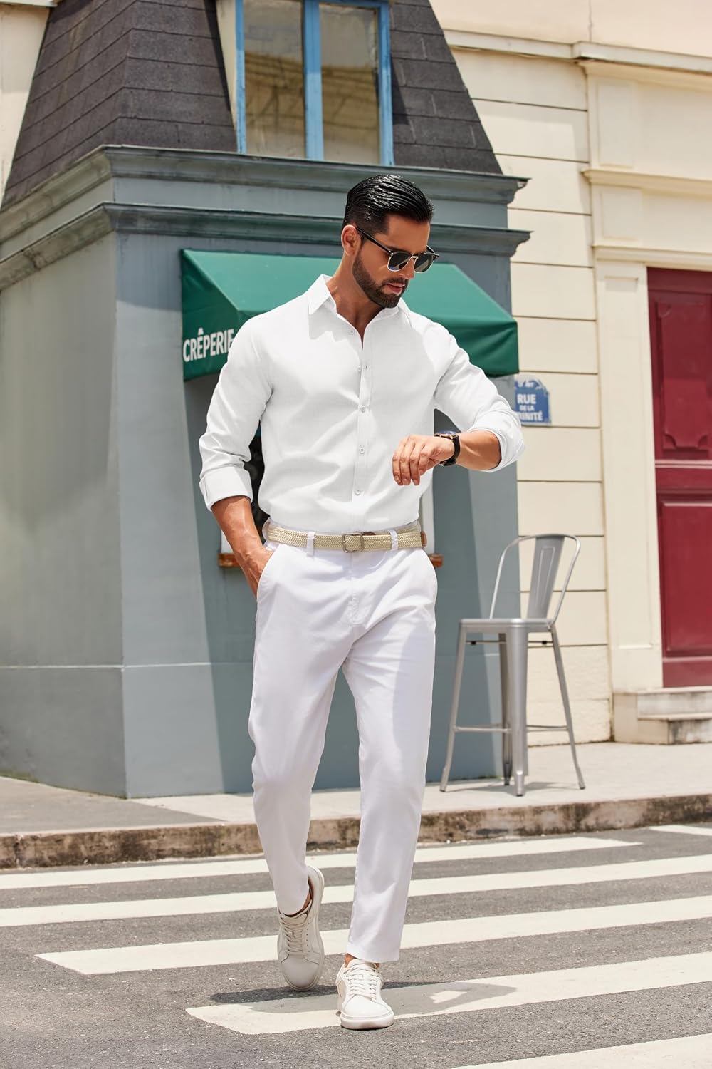 Detalle de COOFANDY Chemise Homme à Manches Longues en Coton – Coupe Classique Boutonnée