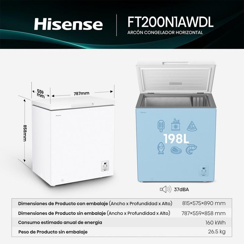 Detalle de Congelador Hisense FT200N1AWDL 198 L: silencio, eficiencia y fiabilidad para el hogar