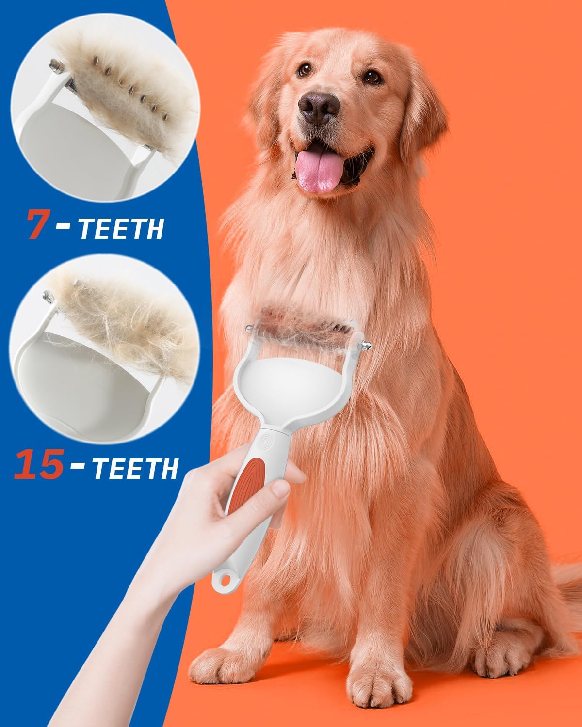 Detalle de ACE2ACE Pettine doppia faccia per sottopelo di cani e gatti, rastrello dematting arancione