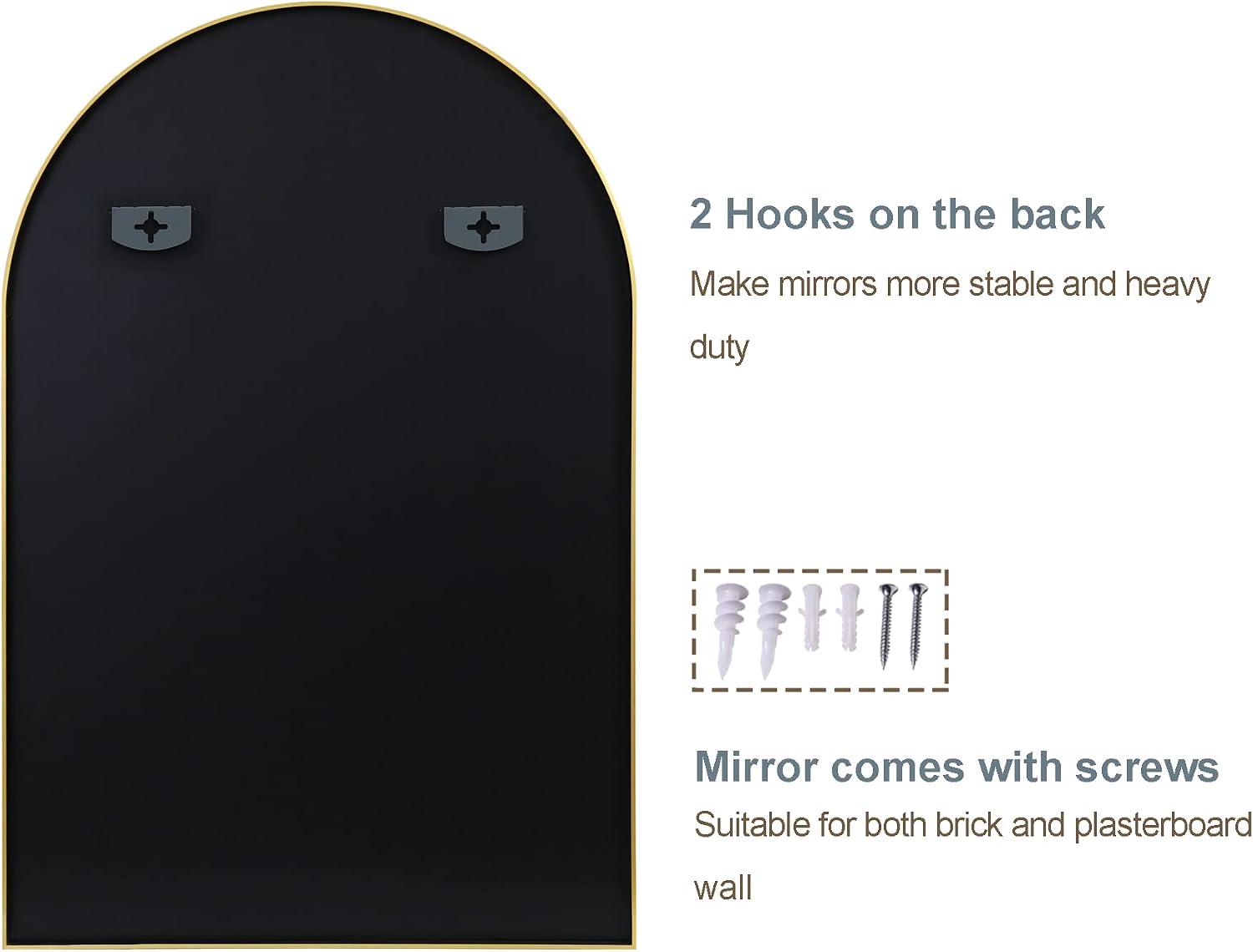 Detalle de Arched Wall Mirror for Bathroom & Vanity, 24x36 Black Metal Frame, Shatterproof Glass