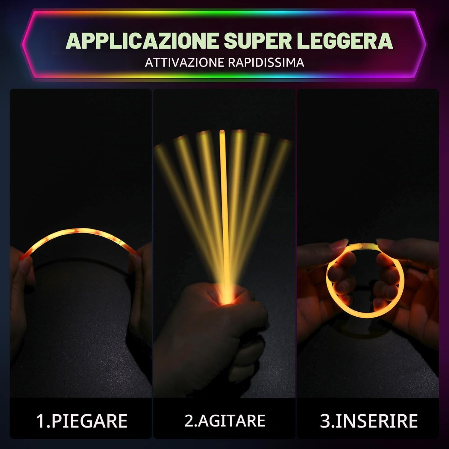 Detalle de Kangtaixin braccialetti luminosi fluorescenti per bambini con 100 bastoncini e 100 connettori