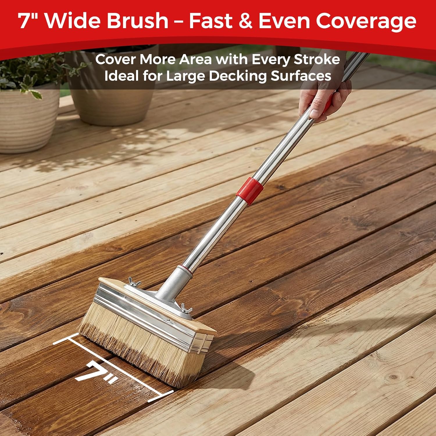 Detalle de 7" Deck Stain Brush with 150cm Long Handle – Deck Stain Applicator Set