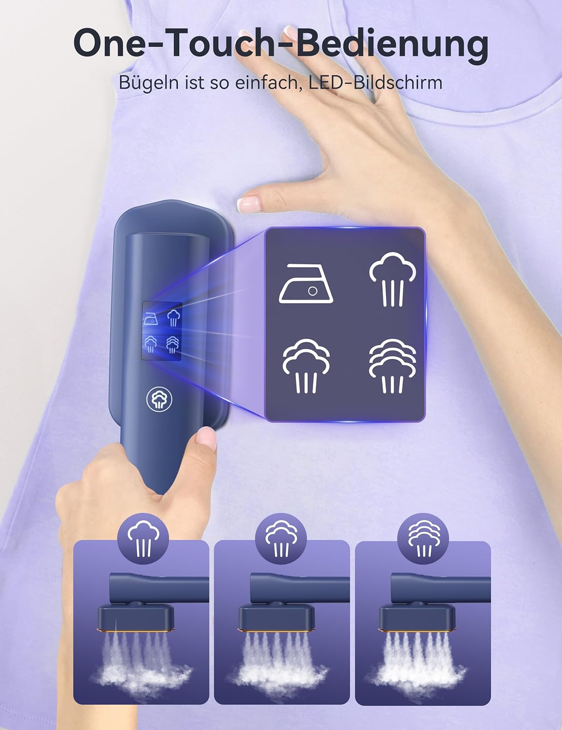 Detalle de Sundu Dampfglätter & Steamer Reisebügeleisen mit Dampf – 15s Aufheizen, 4 Dampfmodi, LED-Display, 899 g, Blau
