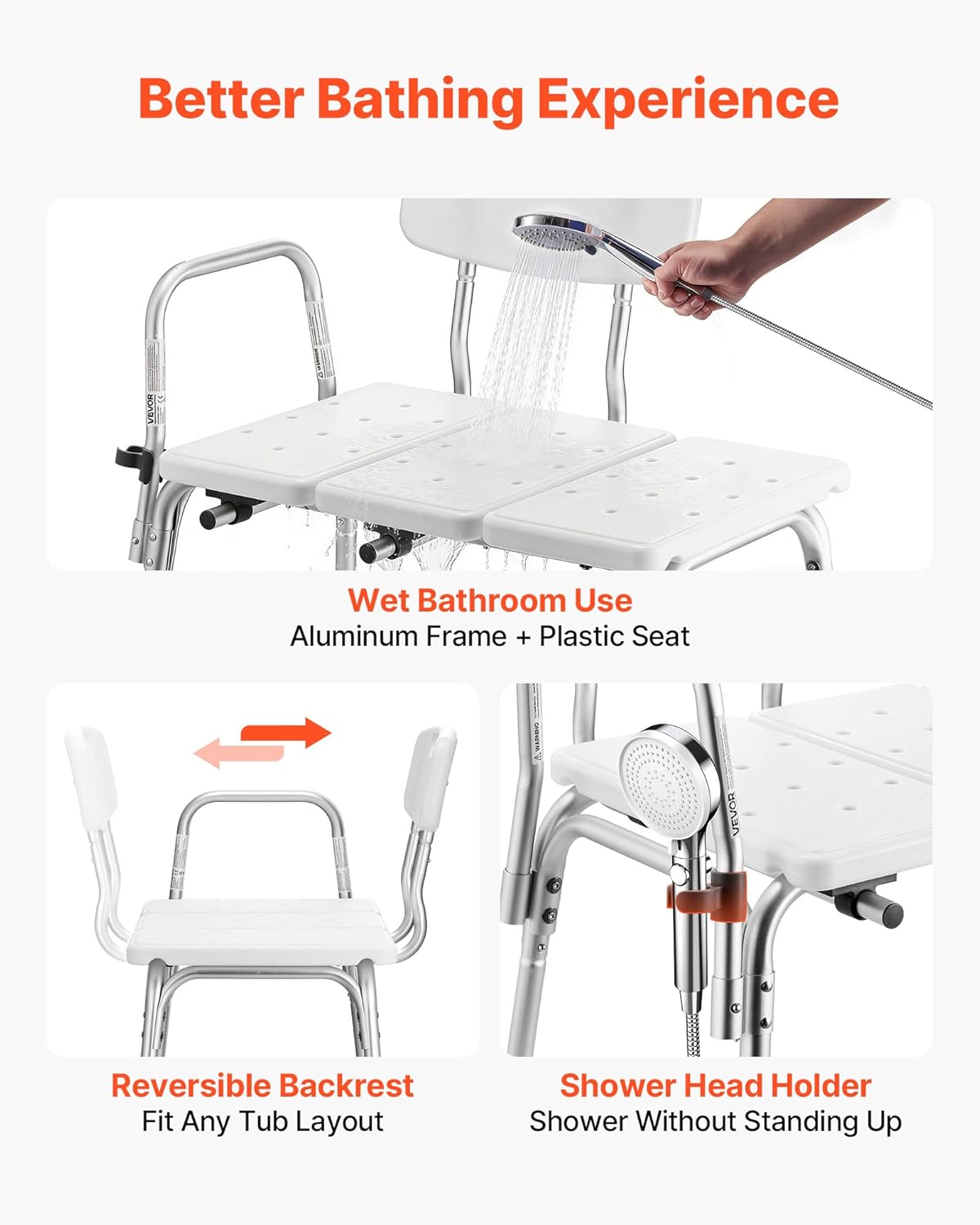 Thumbnail 4 de VEVOR Banc de transfert baignoire avec siège et accoudoirs – Hauteur réglable, capacité 180 kg