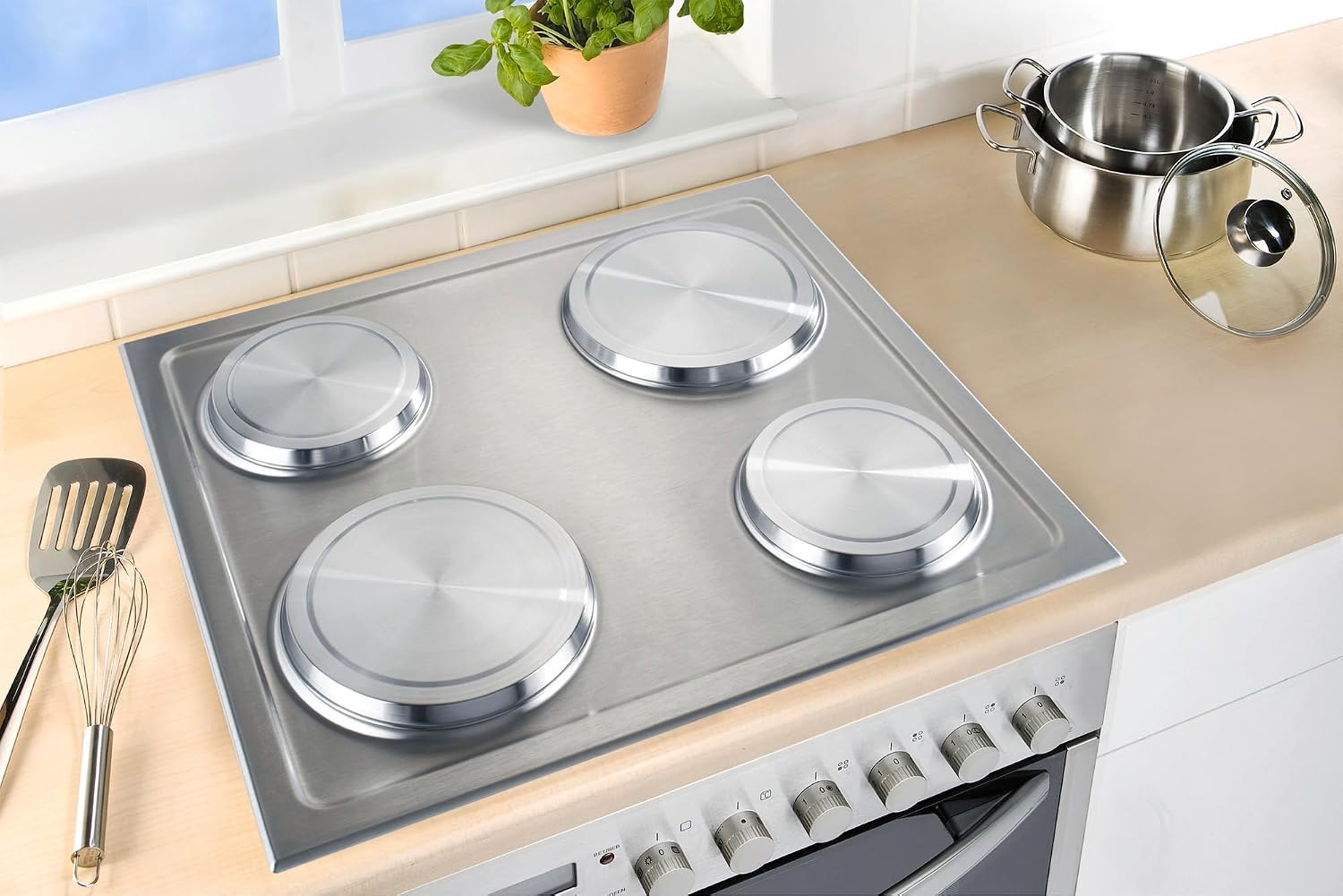 Detalle 1 de WENKO 2235504100 Stainless Steel Electric Hob Covers, Set of 4
