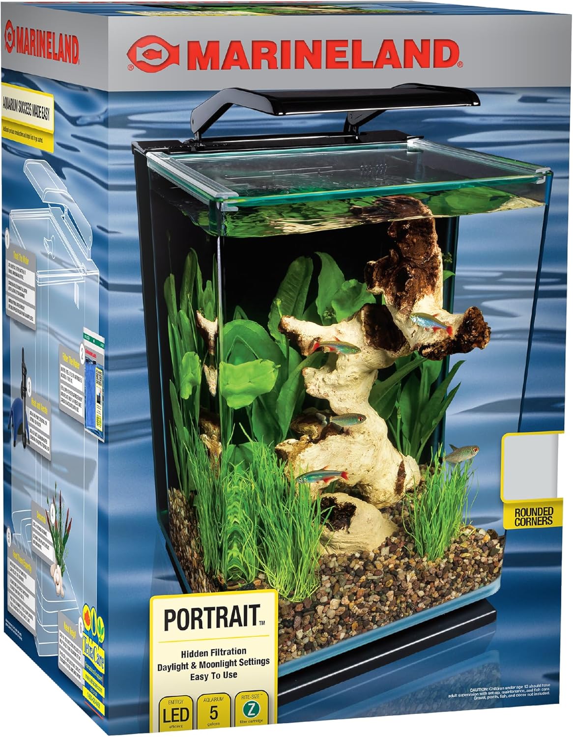 Detalle 2 de Marineland Portrait Glass LED Aquarium Kit, 5 Gallons, Hidden Filtration, Black