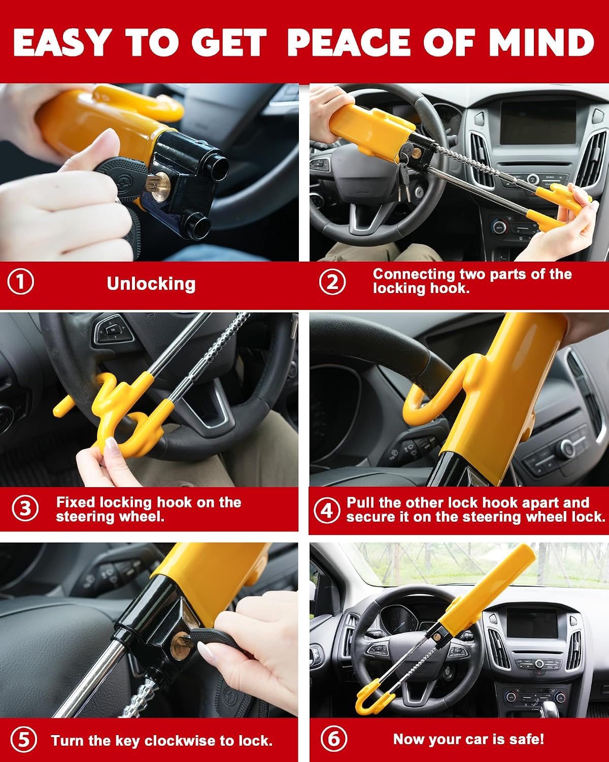 Thumbnail 3 de Tevlaphee Steering Wheel Lock, Yellow