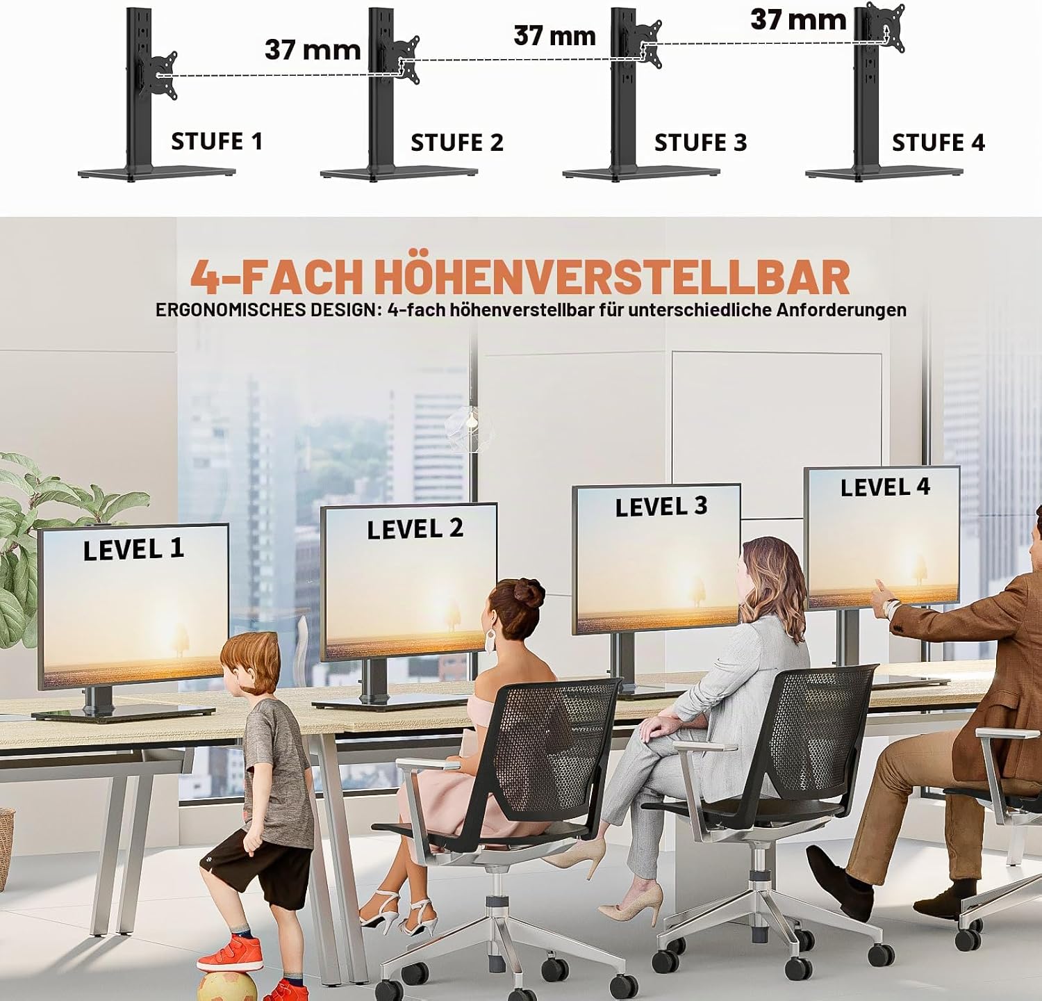 Detalle de Hemudu Monitor Ständer Tischständer – verstellbar, schwenkbar und rotierbar für 13–32 Zoll Monitore