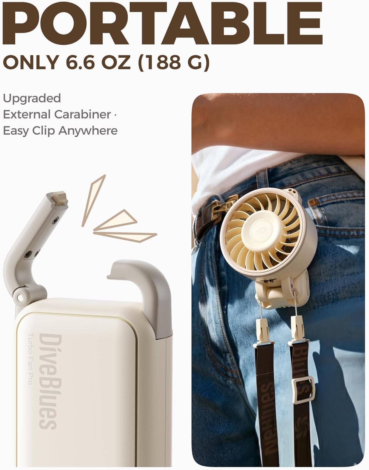 Thumbnail 3 de Diveblues Handheld Fan: Portable Turbo Fan with 7.7cm Head, 12H Battery, USB-C Rechargeable