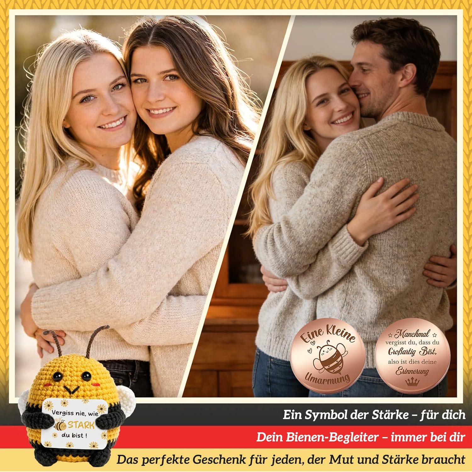 Thumbnail 3 de Giftota Pocket Hug – handgehäkelte Biene als Glücksbringer & Mutmacher mit Münze im Etui