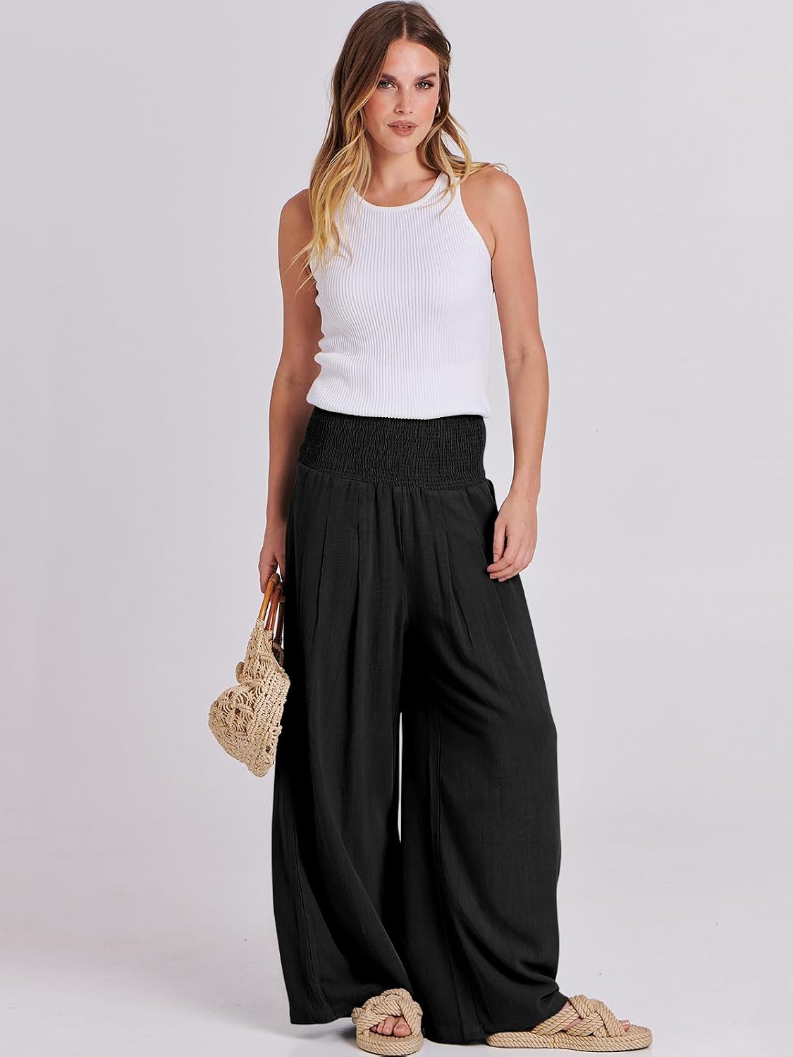 Thumbnail 6 de ANRABESS Linen Palazzo Pants High Waist S–XXL