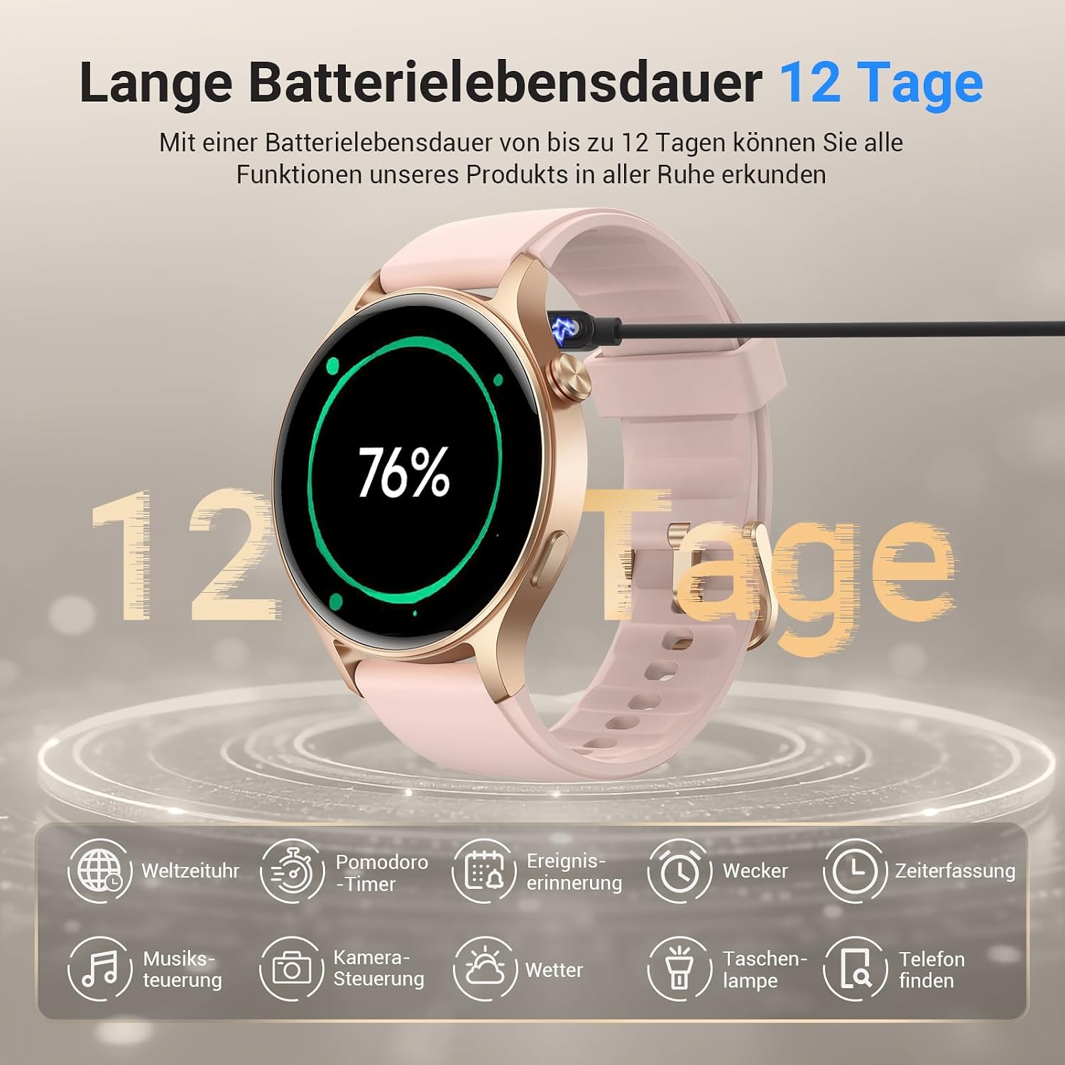 Thumbnail 6 de Smartwatch Damen Rund mit Telefonfunktion – 1,32" AMOLED Display, 110+ Sportmodi, 3ATM, Puls- und SpO2-Messung, Schlafmonitor, Rosa