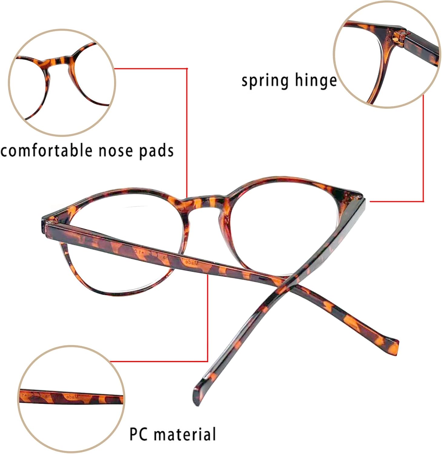 Detalle 2 de NORPERWIS 5 Pairs Reading Glasses: Standard Fit with Spring Hinges (2.75x, 5 Colors) for Men and Women