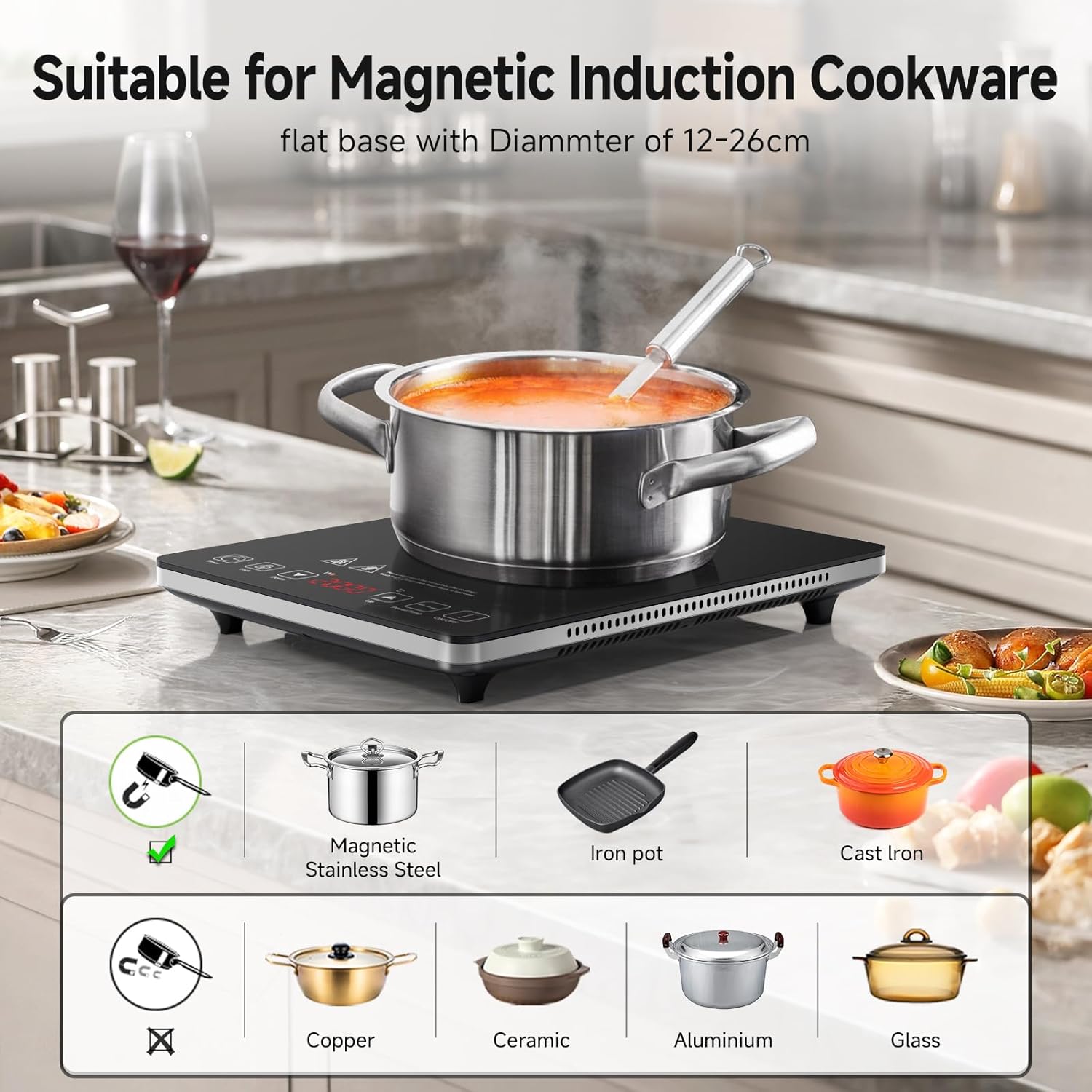 Thumbnail 4 de AMZCHEF Induktionskochplatte 2000W, 1 Platte