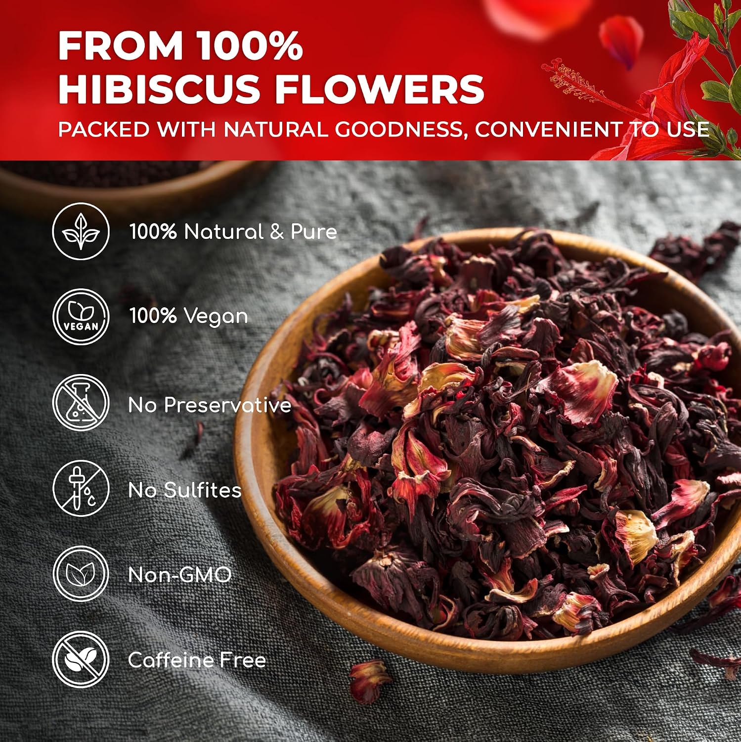 Detalle de Lavendium Dried Hibiscus Flowers 32 oz