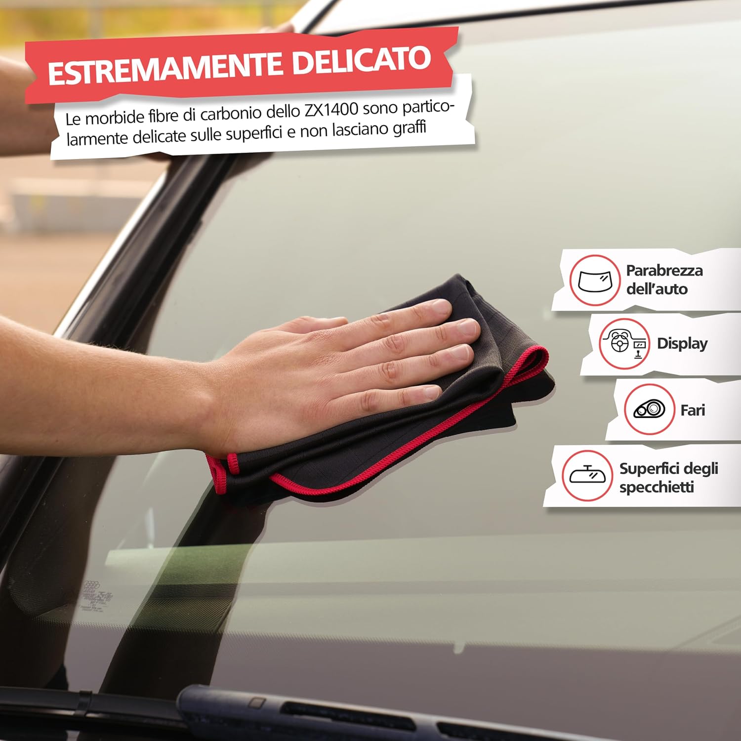 Detalle de SPRINGER ZX1400 - 2 Panni in Carbonio 50 x 40 cm, senza striature né pelucchi per cristalli auto, vetri, display e specchi