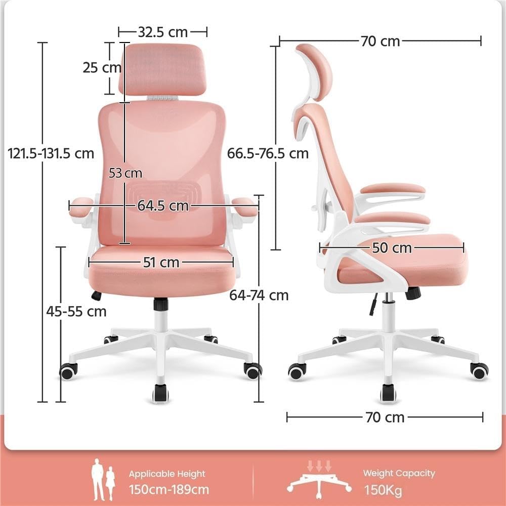 Detalle de Yaheetech Sedia Ufficio Ergonomica con Braccioli Poggiatesta Regolabile e Schienale Alto – Lounge, Scrivania e Dondolo in Rete Traspirante